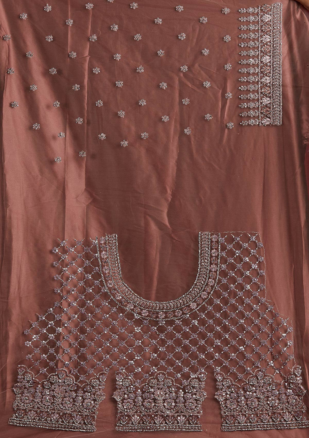 Mauve Silver Stonework Net Designer Semi-Stitched Lehenga - koskii