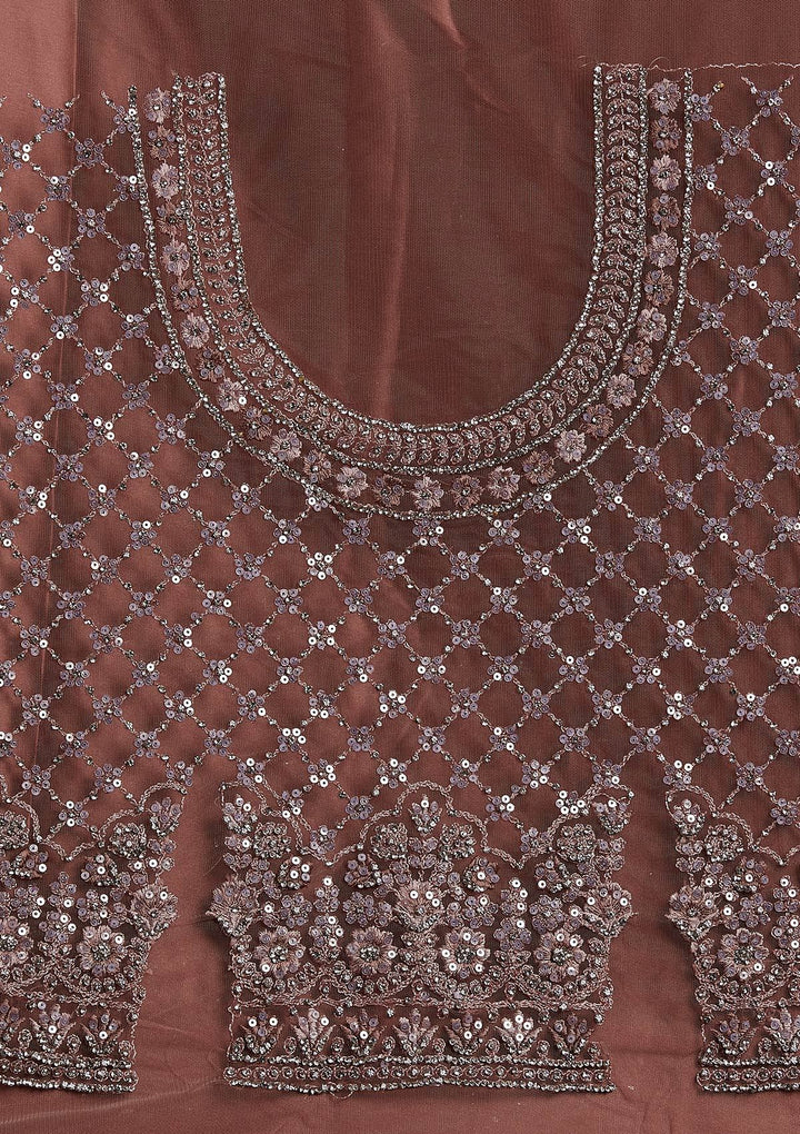 Mauve Silver Stonework Net Designer Semi-Stitched Lehenga - koskii
