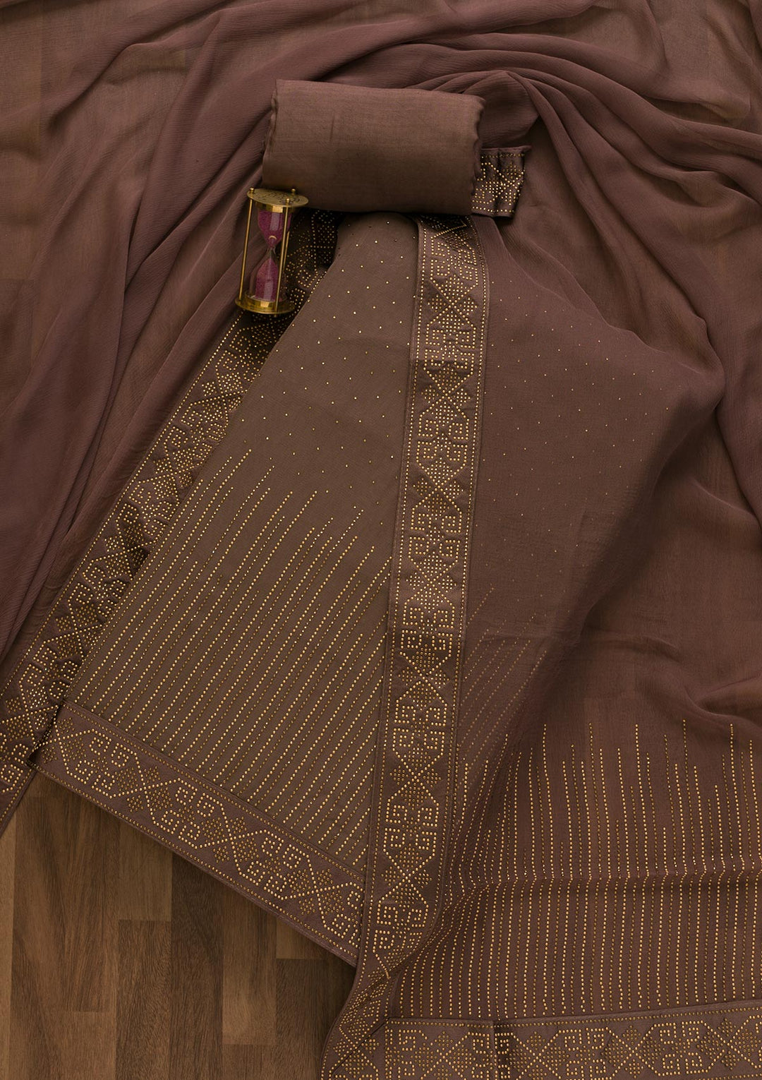 Mauve Stonework Georgette Unstitched Salwar Kameez-Koskii