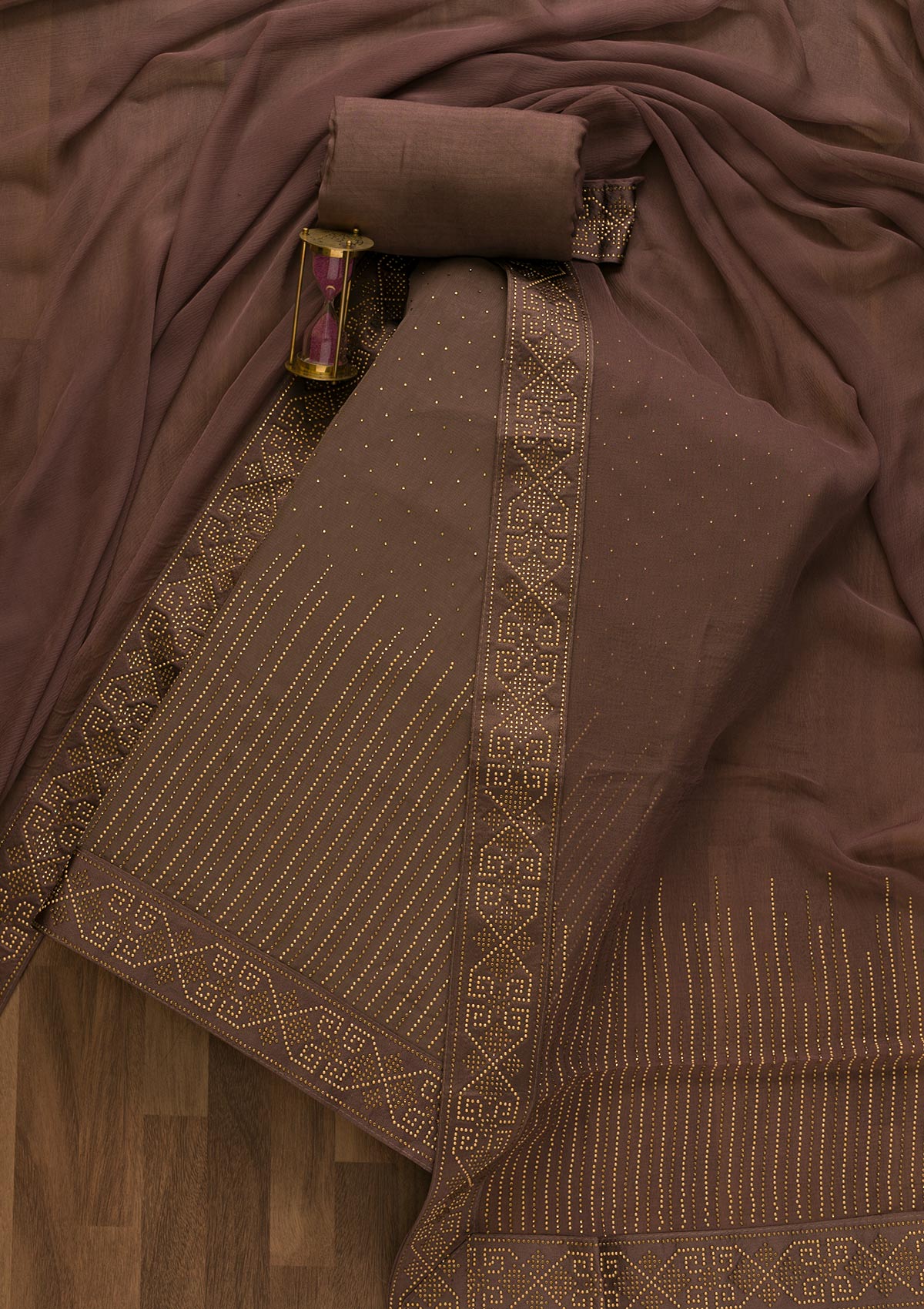 Mauve Stonework Georgette Unstitched Salwar Kameez-Koskii