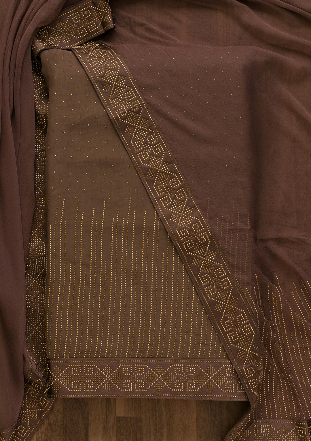 Mauve Stonework Georgette Unstitched Salwar Kameez-Koskii