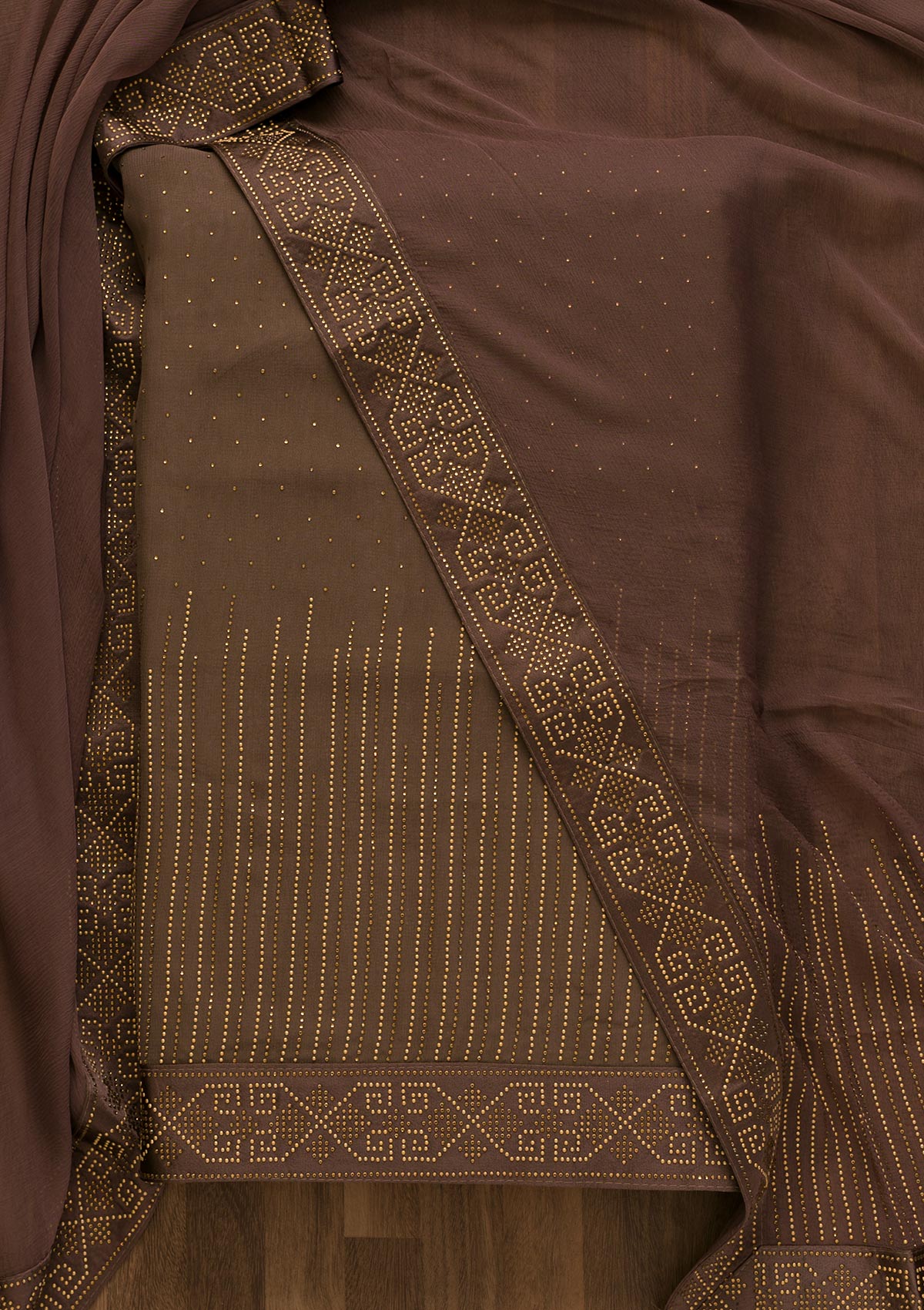 Mauve Stonework Georgette Unstitched Salwar Kameez-Koskii