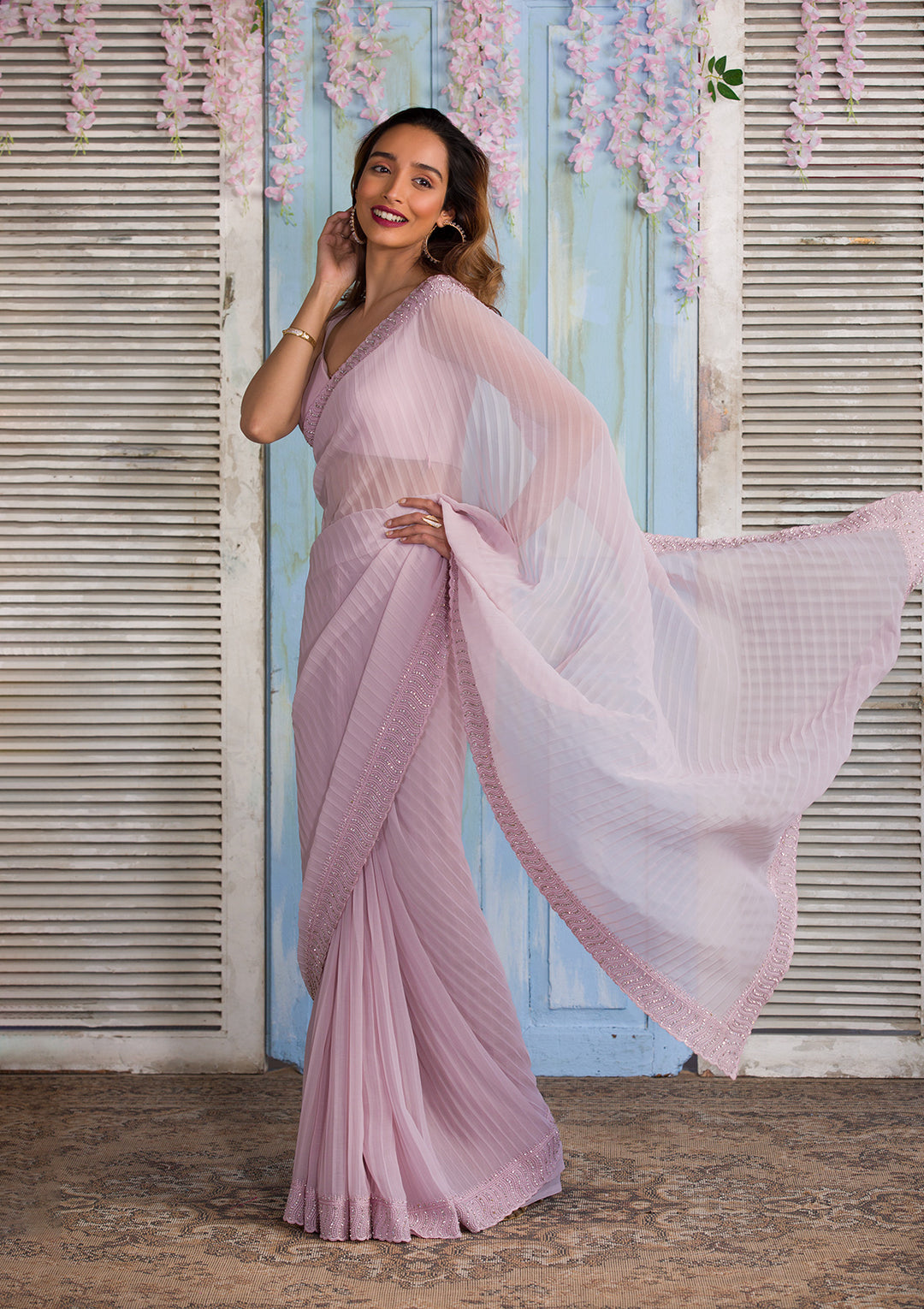 Mauve Stonework Georgette Saree-Koskii