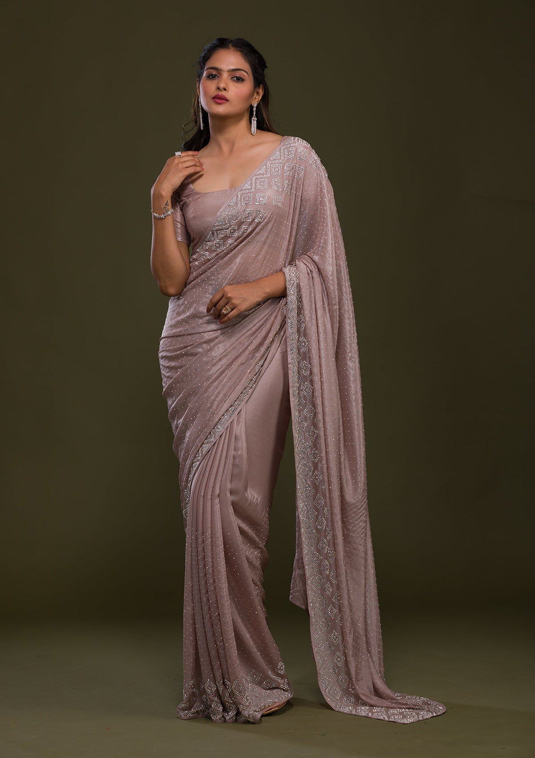 Mauve Stonework Shimmer Saree-Koskii