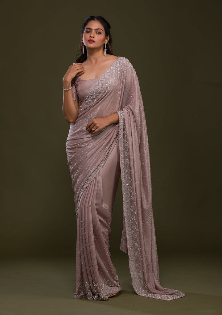 Mauve Stonework Shimmer Saree-Koskii