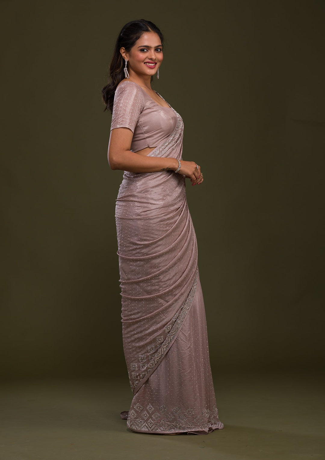 Mauve Stonework Shimmer Saree-Koskii