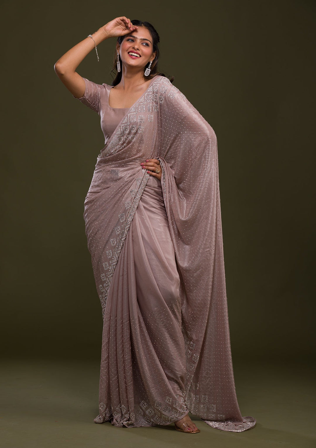Mauve Stonework Shimmer Saree-Koskii