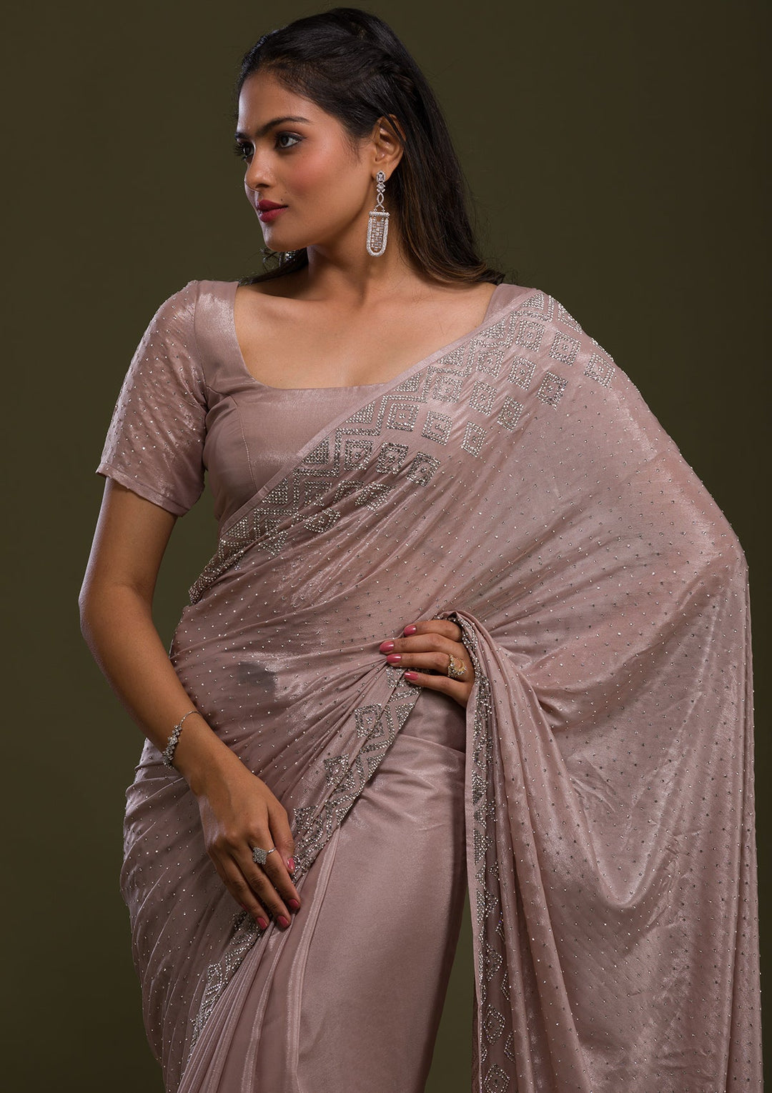 Mauve Stonework Shimmer Saree-Koskii