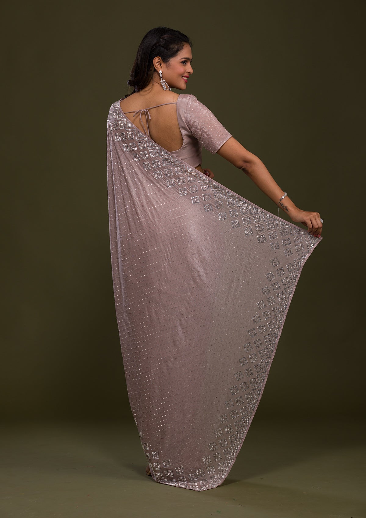 Mauve Stonework Shimmer Saree-Koskii