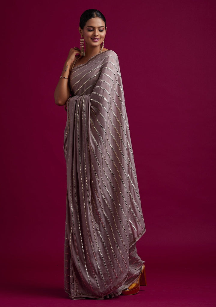 Mauve Swarovski Georgette Designer Saree - koskii