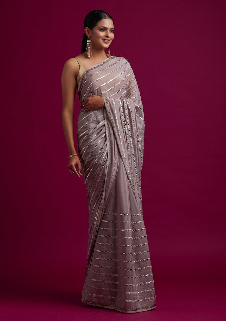 Mauve Swarovski Georgette Designer Saree - koskii