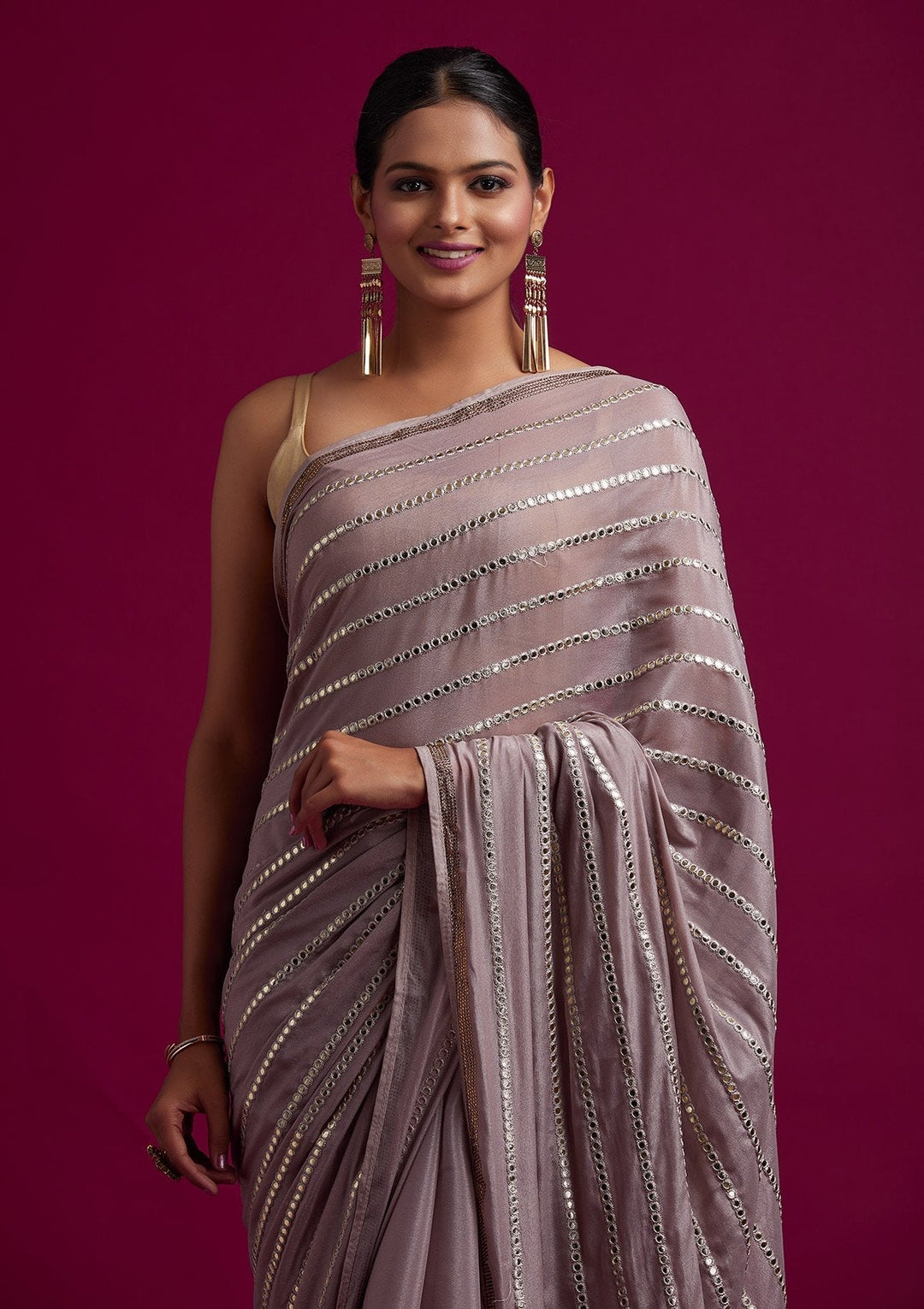 Mauve Swarovski Georgette Designer Saree - koskii