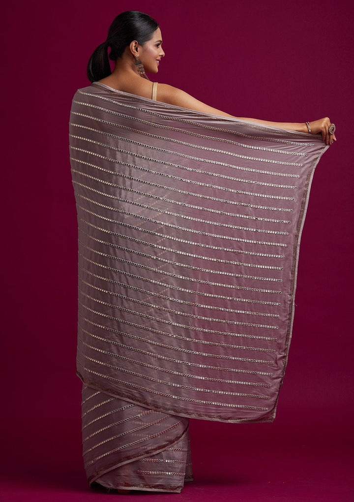 Mauve Swarovski Georgette Designer Saree - koskii