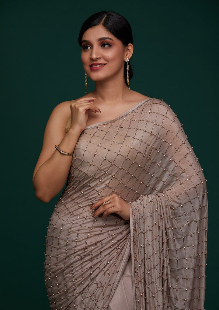 Mauve Swarovski Shimmer Designer Saree - Koskii