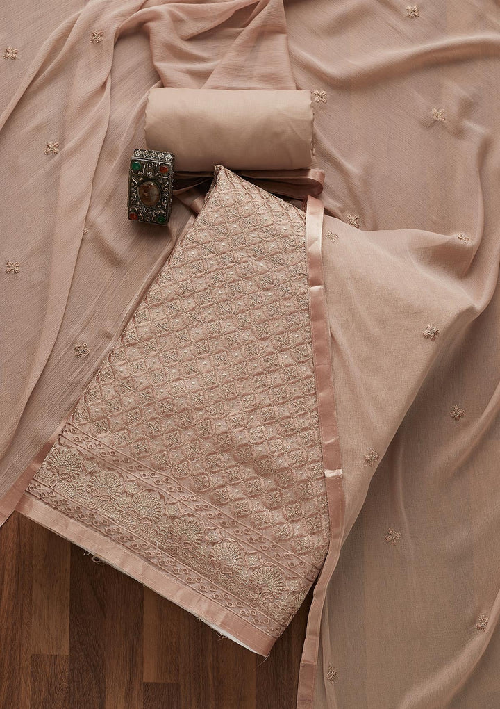 Mauve Threadwork Chanderi Unstitched Salwar Suit-Koskii