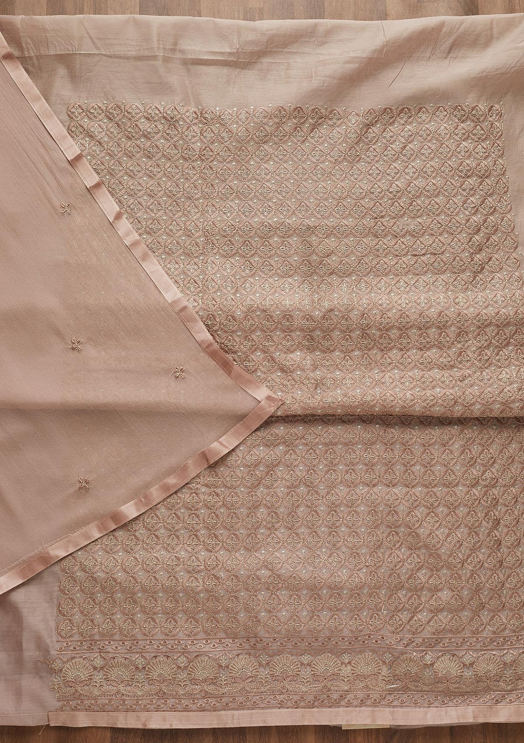 Mauve Threadwork Chanderi Unstitched Salwar Suit-Koskii