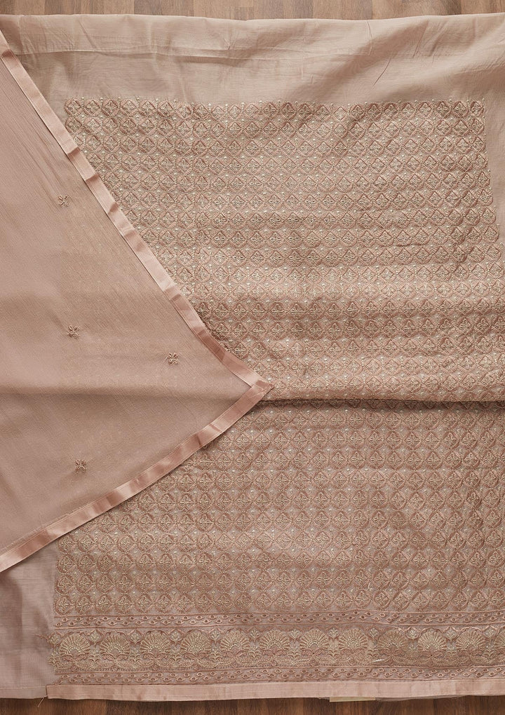 Mauve Threadwork Chanderi Unstitched Salwar Suit-Koskii