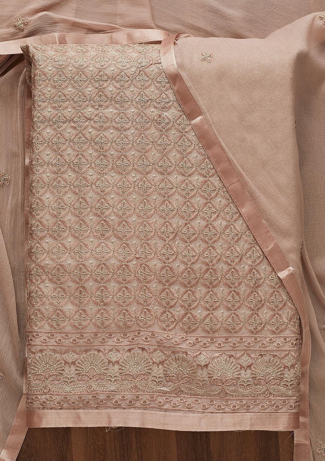 Mauve Threadwork Chanderi Unstitched Salwar Suit-Koskii