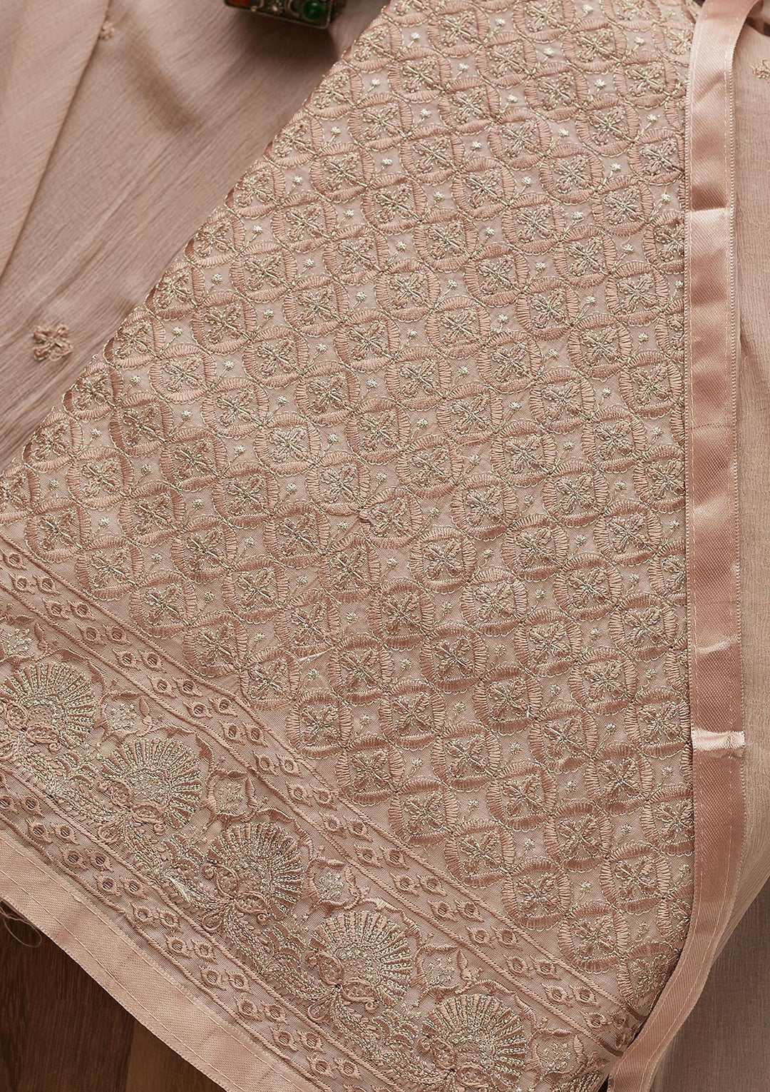 Mauve Threadwork Chanderi Unstitched Salwar Suit-Koskii
