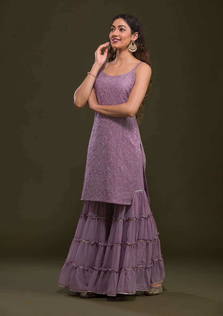 Mauve Threadwork Georgette Readymade Salwar Kameez-Koskii