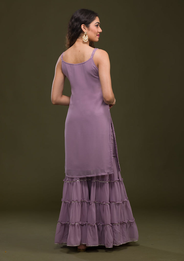 Mauve Threadwork Georgette Readymade Salwar Kameez-Koskii