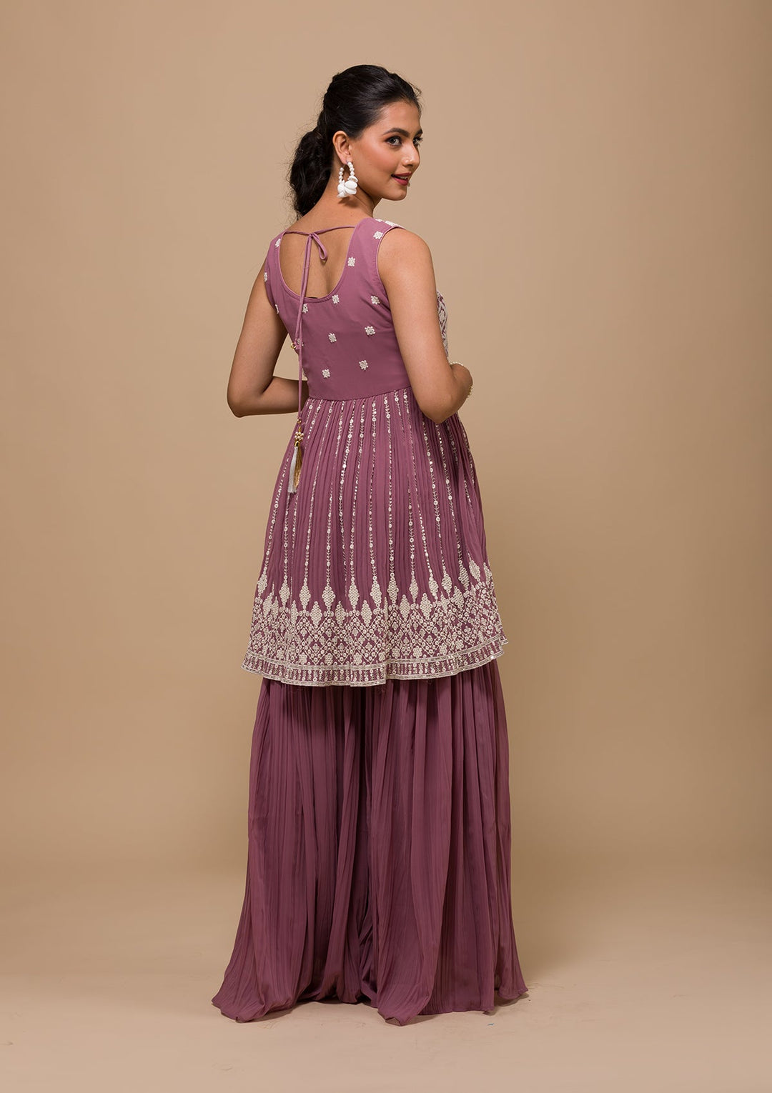 Mauve Threadwork Georgette Readymade Salwar Kameez-Koskii