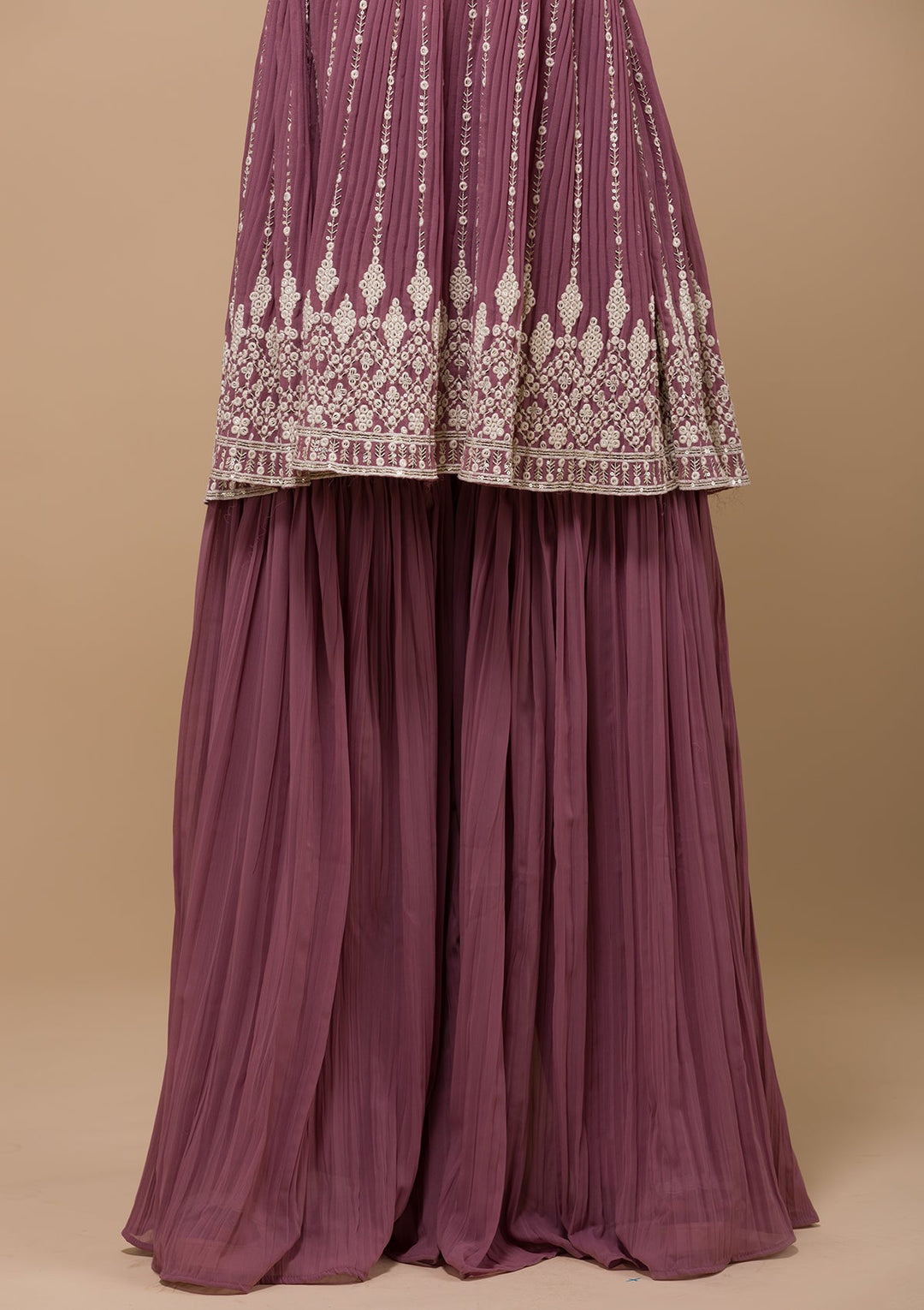 Mauve Threadwork Georgette Readymade Salwar Kameez-Koskii