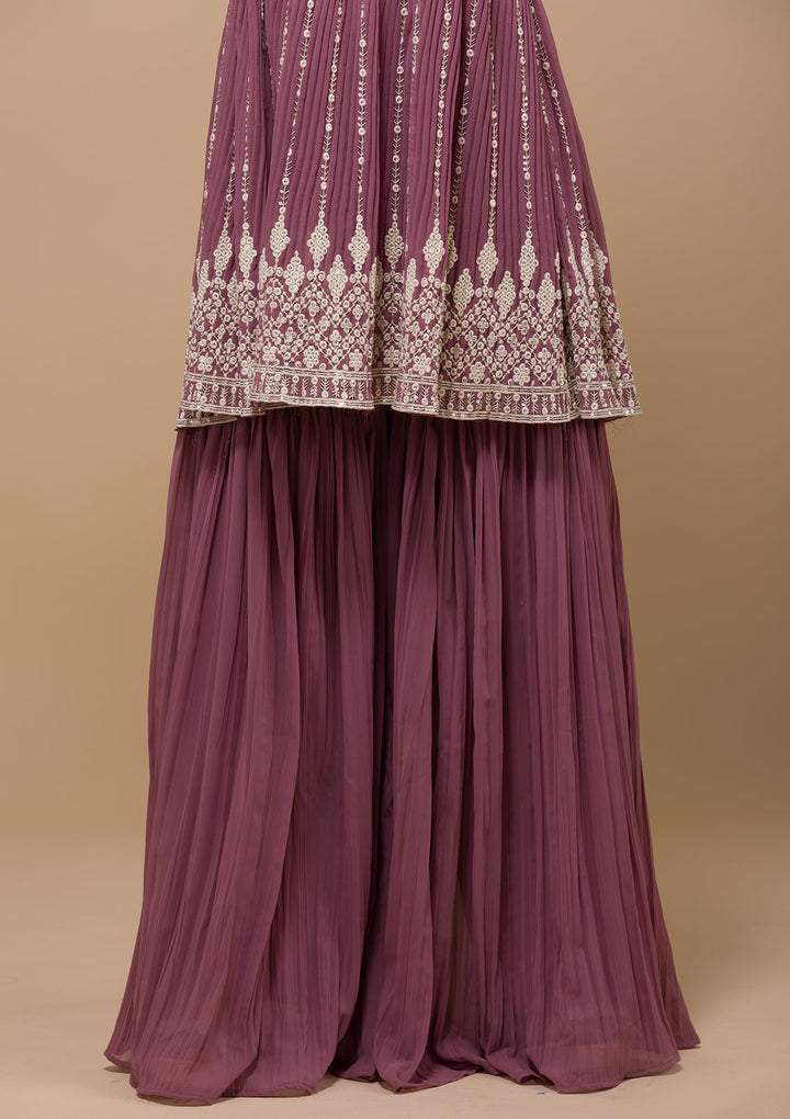 Mauve Threadwork Georgette Readymade Salwar Kameez-Koskii