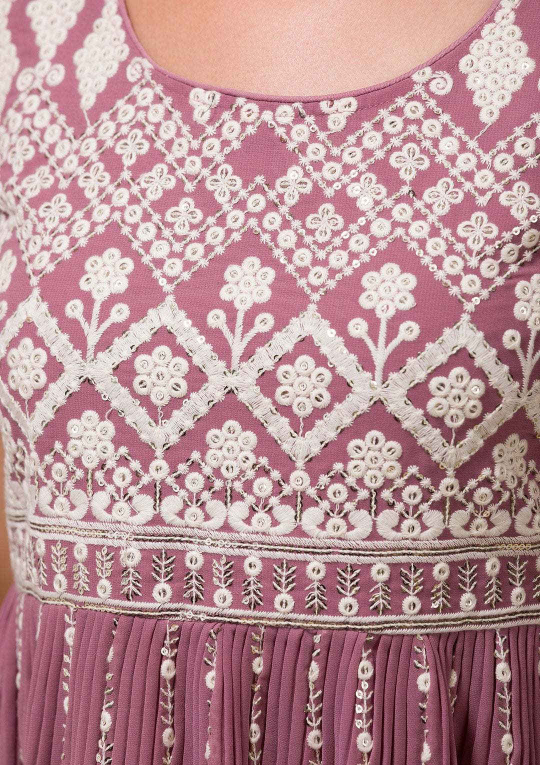 Mauve Threadwork Georgette Readymade Salwar Kameez-Koskii