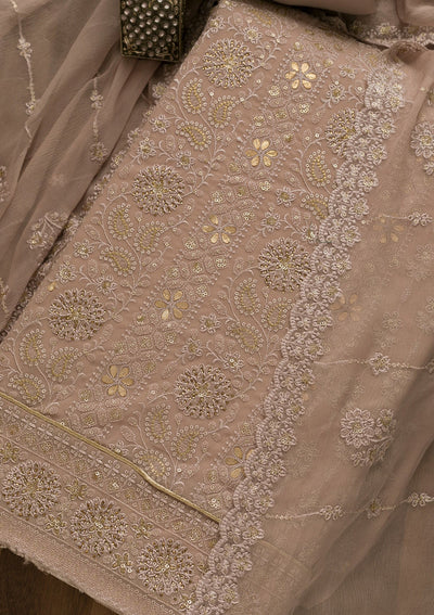 Mauve Threadwork Georgette Unstitched Salwar Suit-Koskii