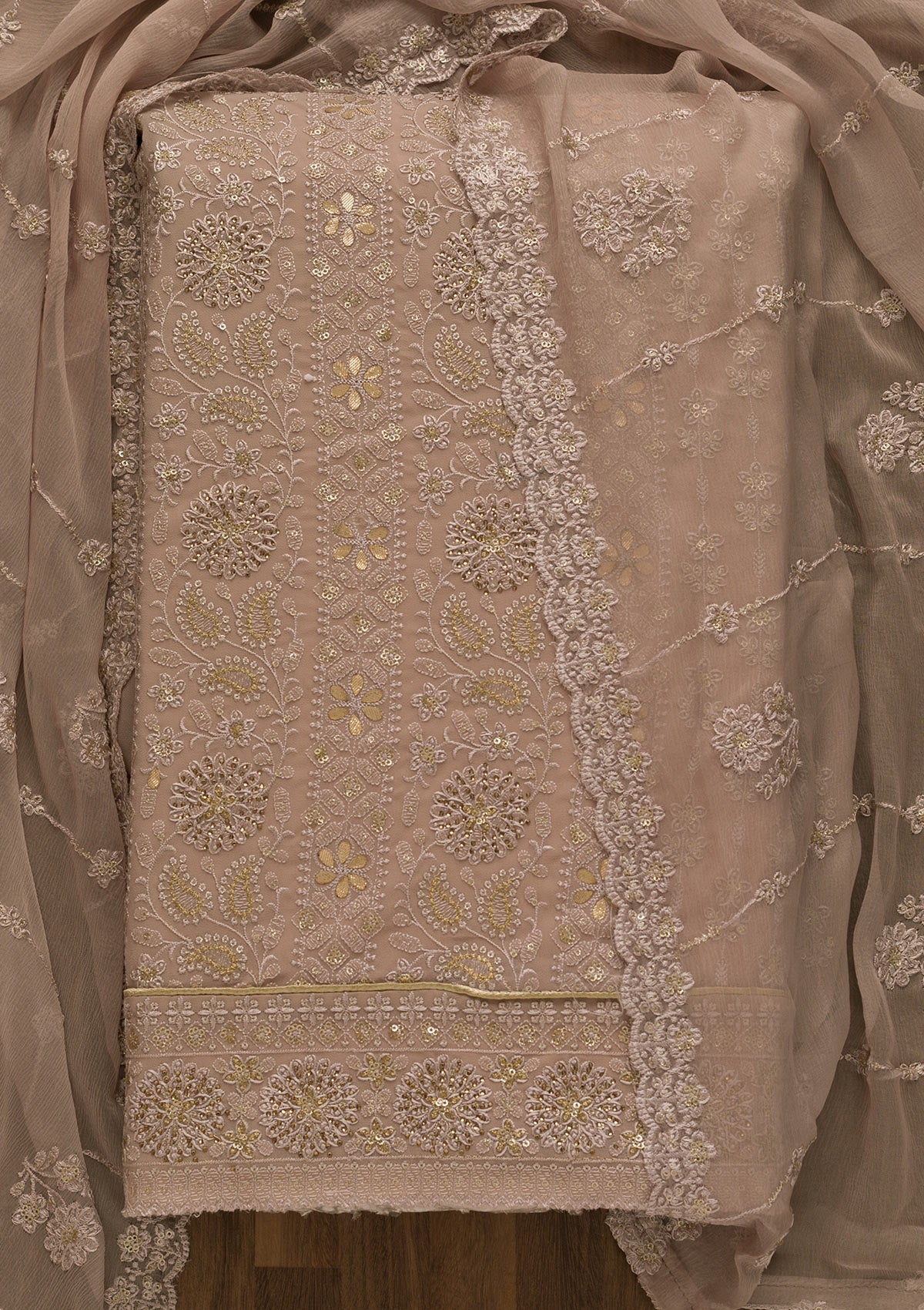 Mauve Threadwork Georgette Unstitched Salwar Suit-Koskii