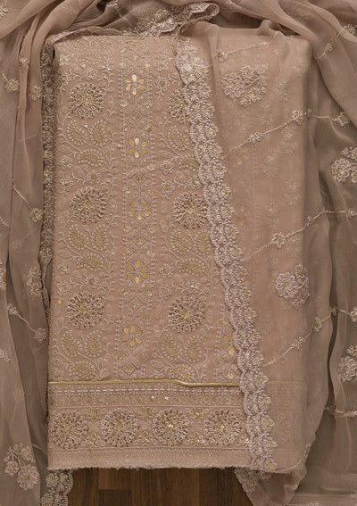 Mauve Threadwork Georgette Unstitched Salwar Suit-Koskii