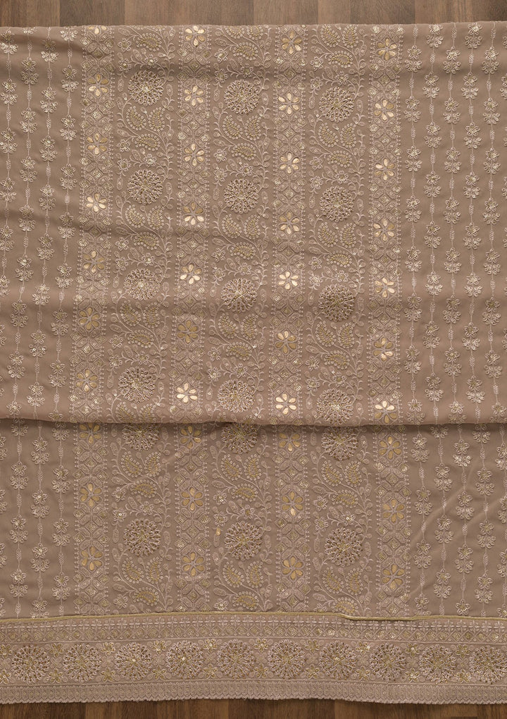 Mauve Threadwork Georgette Unstitched Salwar Suit-Koskii