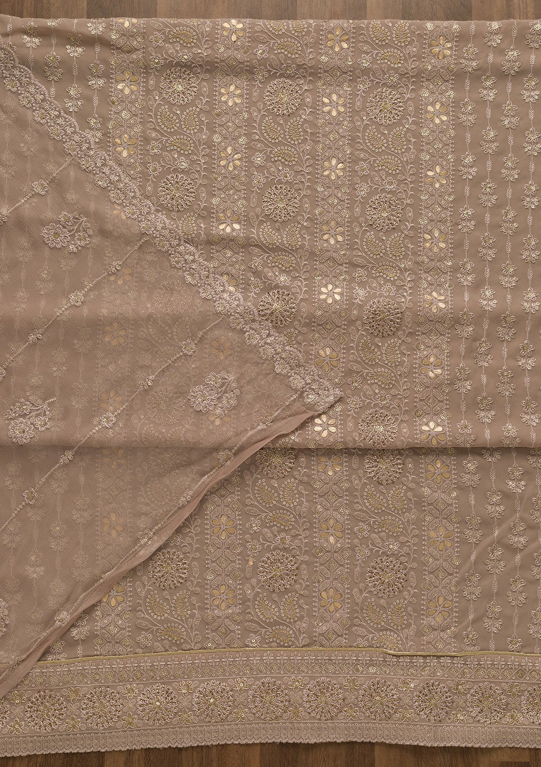 Mauve Threadwork Georgette Unstitched Salwar Suit-Koskii