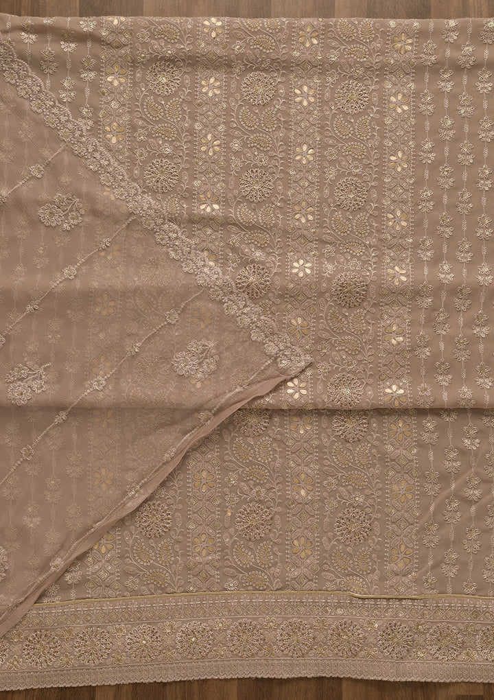 Mauve Threadwork Georgette Unstitched Salwar Suit-Koskii