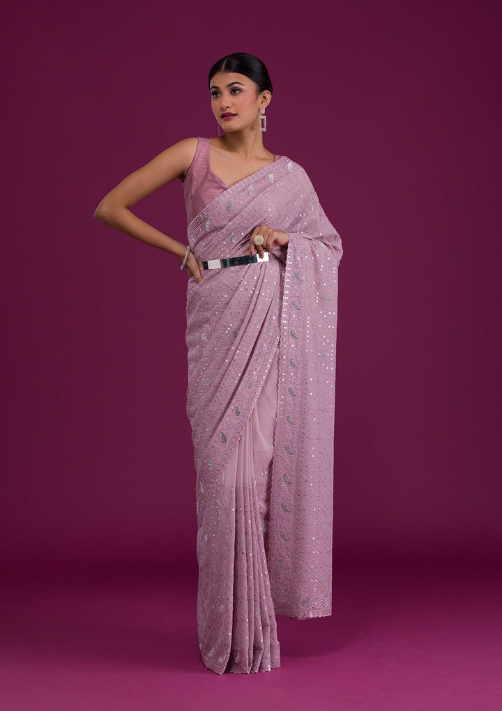 Mauve Threadwork Georgette Saree-Koskii