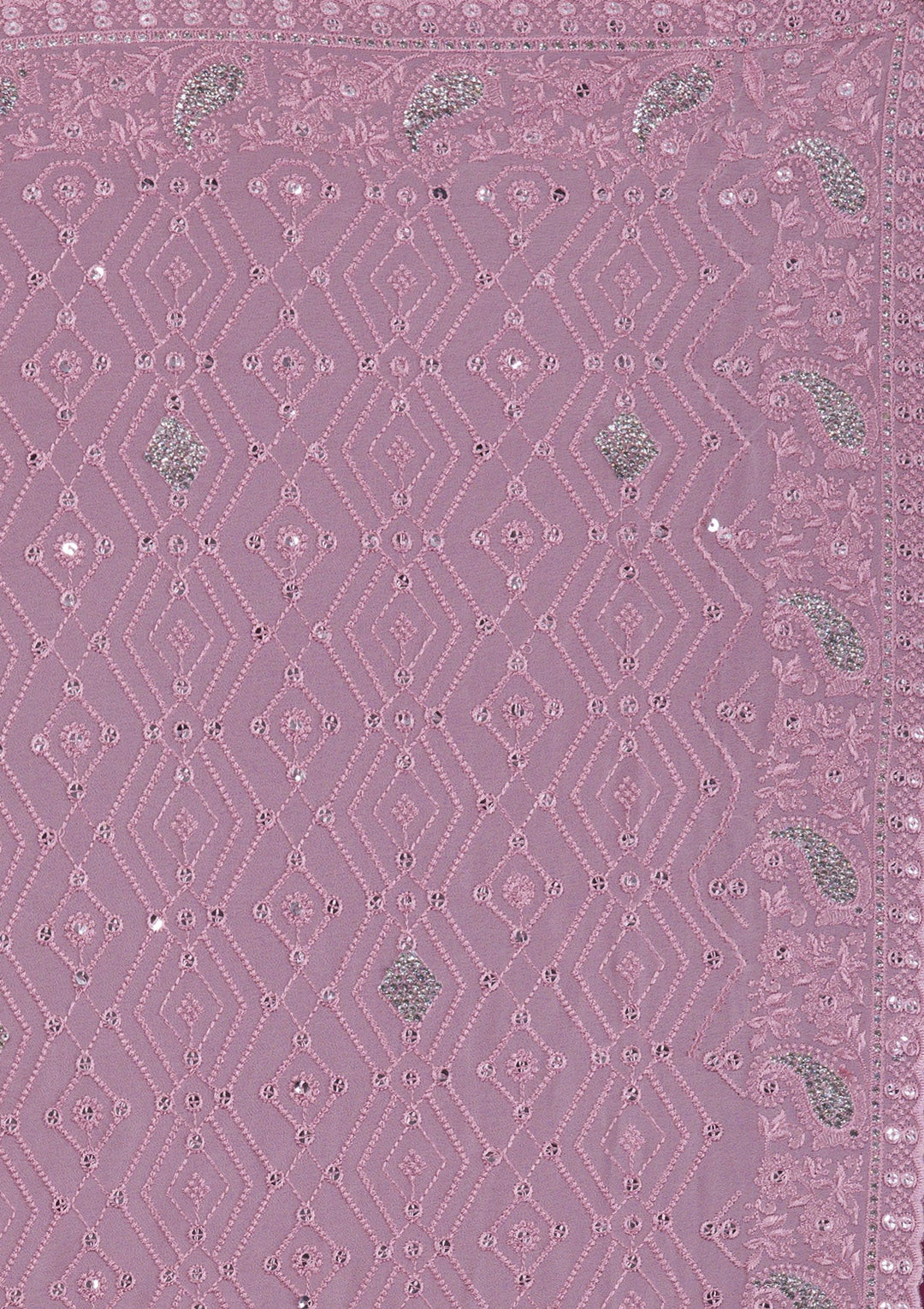 Mauve Threadwork Georgette Unstitched Saree-Koskii