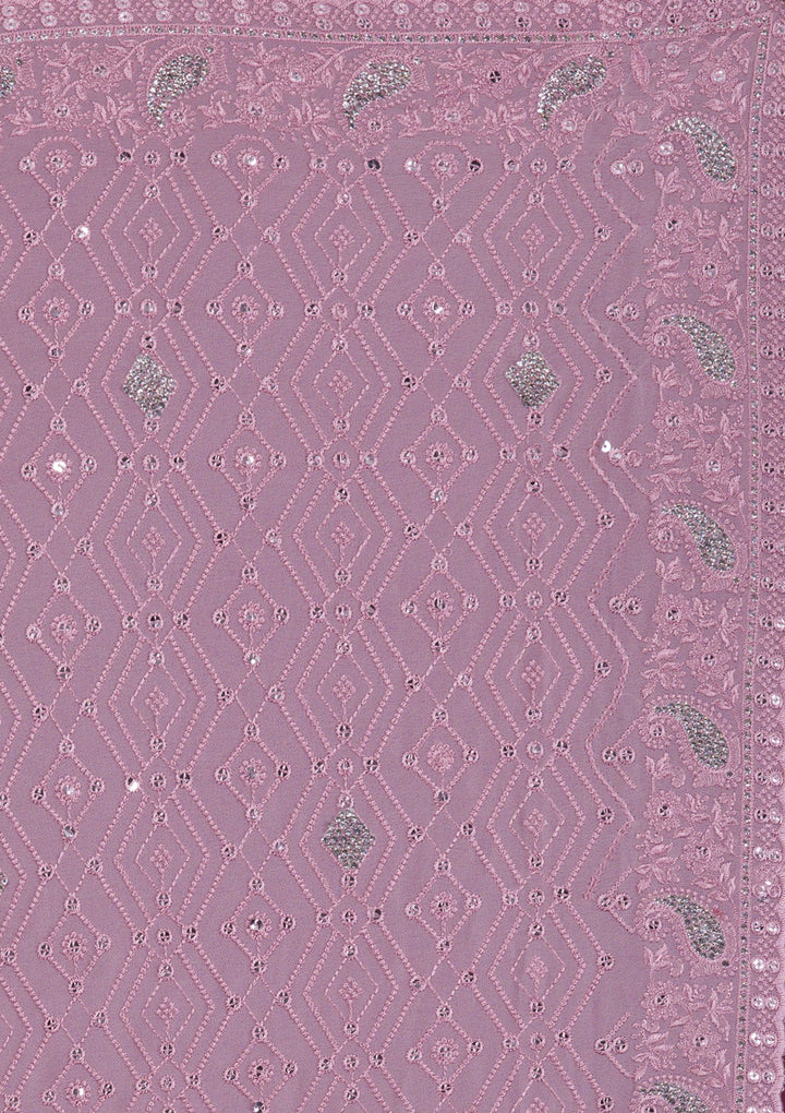 Mauve Threadwork Georgette Unstitched Saree-Koskii