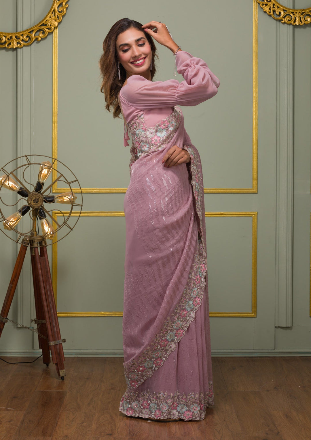 Mauve Threadwork Georgette Saree-Koskii