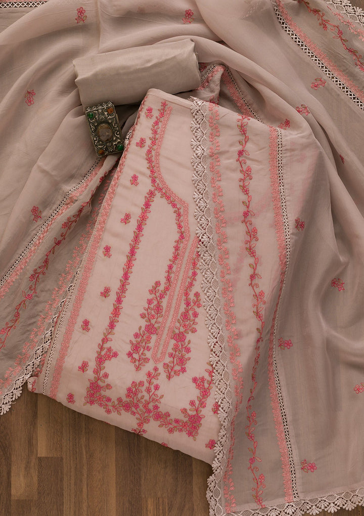 Mauve Threadwork Tissue Unstitched Salwar Kameez-Koskii