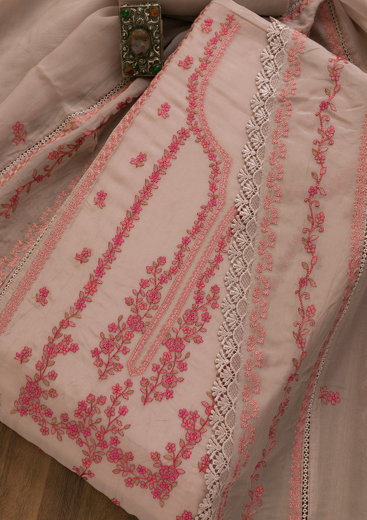 Mauve Threadwork Tissue Unstitched Salwar Kameez-Koskii