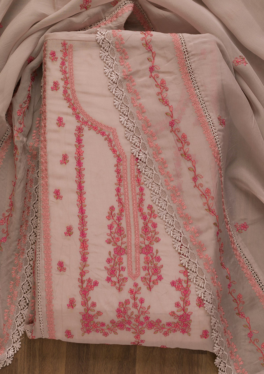 Mauve Threadwork Tissue Unstitched Salwar Kameez-Koskii