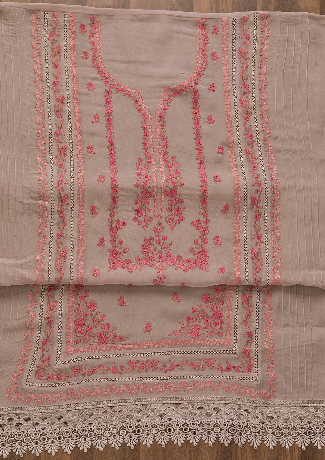 Mauve Threadwork Tissue Unstitched Salwar Kameez-Koskii
