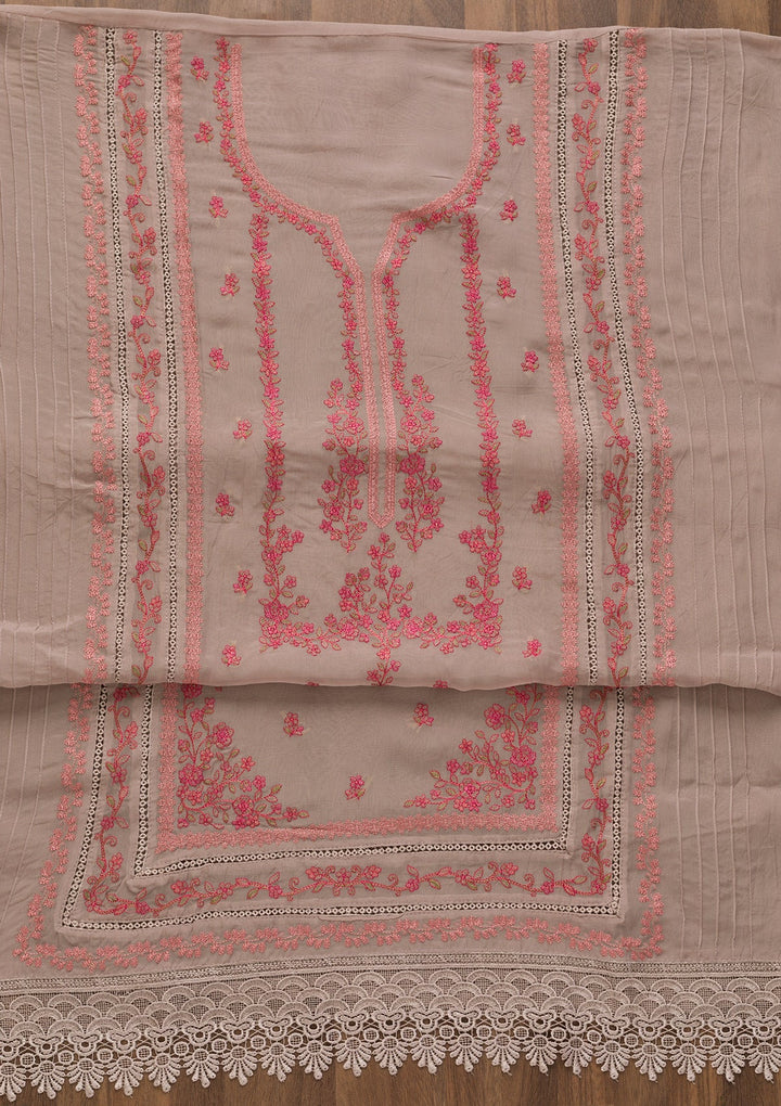 Mauve Threadwork Tissue Unstitched Salwar Kameez-Koskii