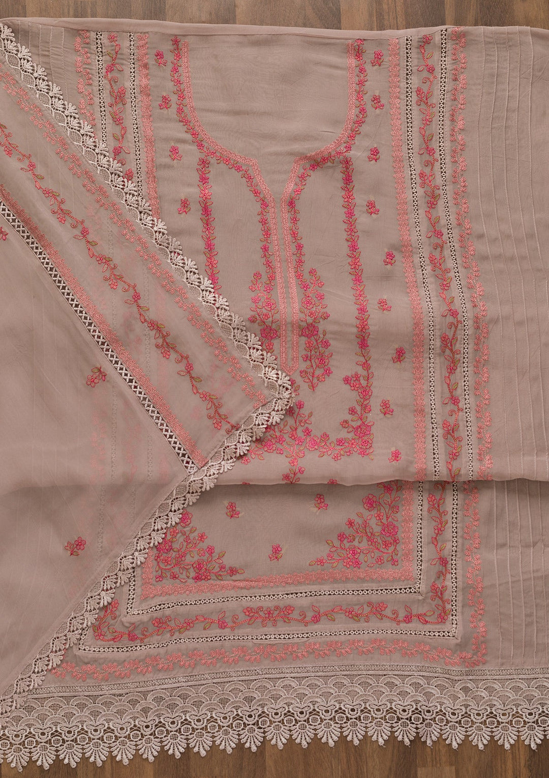 Mauve Threadwork Tissue Unstitched Salwar Kameez-Koskii