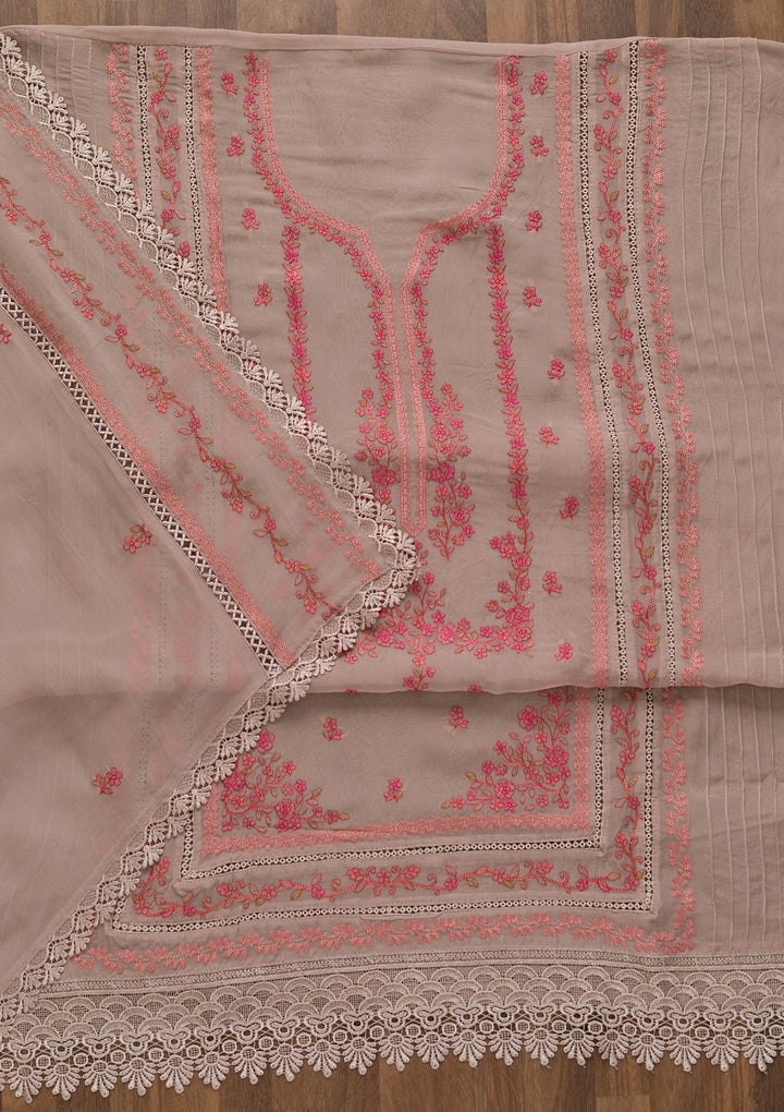 Mauve Threadwork Tissue Unstitched Salwar Kameez-Koskii