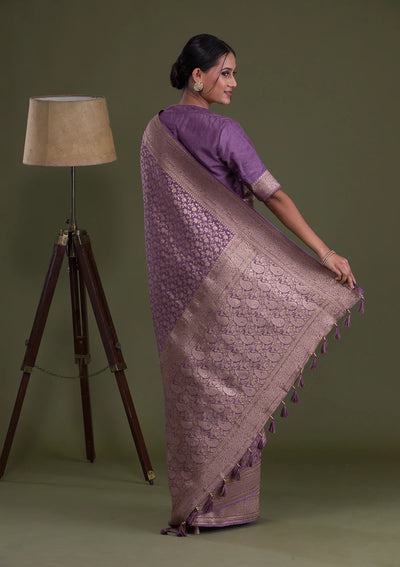 Mauve Zariwork Brocade Saree-Koskii