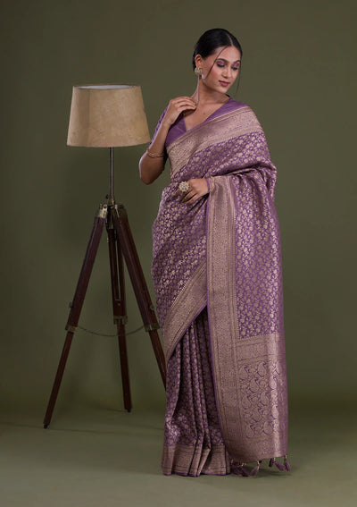 Mauve Zariwork Brocade Saree-Koskii