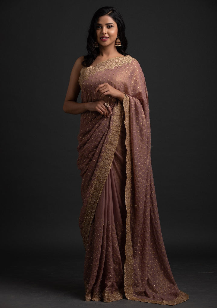Mauve Zariwork Shimmer Designer Saree - koskii