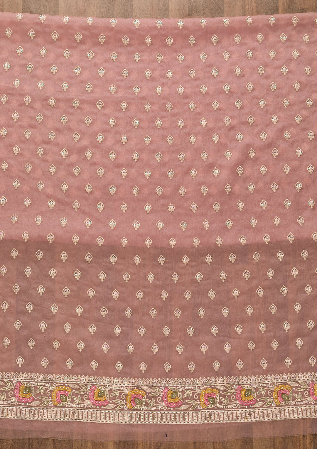 Mauve Threadwork Chiffon Unstitched Salwar Kameez-Koskii